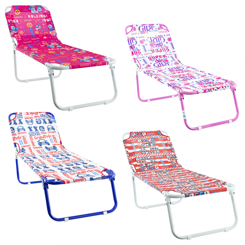 Tumbona de Playa infantil COVERI tumbona plegable y ajustable de metal Azul