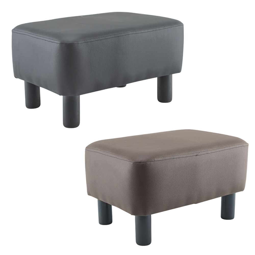 Reposapiés Puf rectangular Faux Leather pies de madera o taburete de dormitorio Marrón