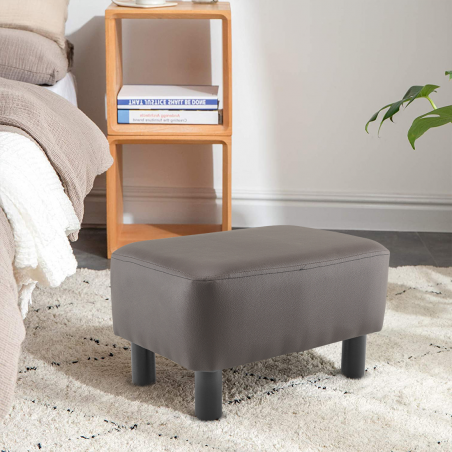 Reposapiés Puf rectangular Faux Leather pies de madera o taburete de dormitorio