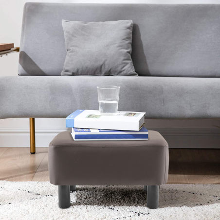 Reposapiés Puf rectangular Faux Leather pies de madera o taburete de dormitorio