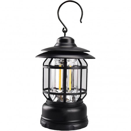 Linterna de batería recargable para acampar, luz LED de emergencia con gancho