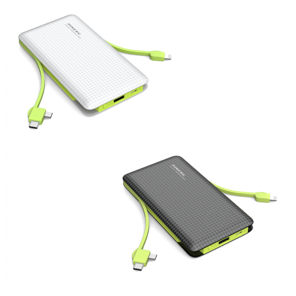Slim Power Bank 10000 mAh Cargador portátil delgado 3 salidas cables incluidos Blanco