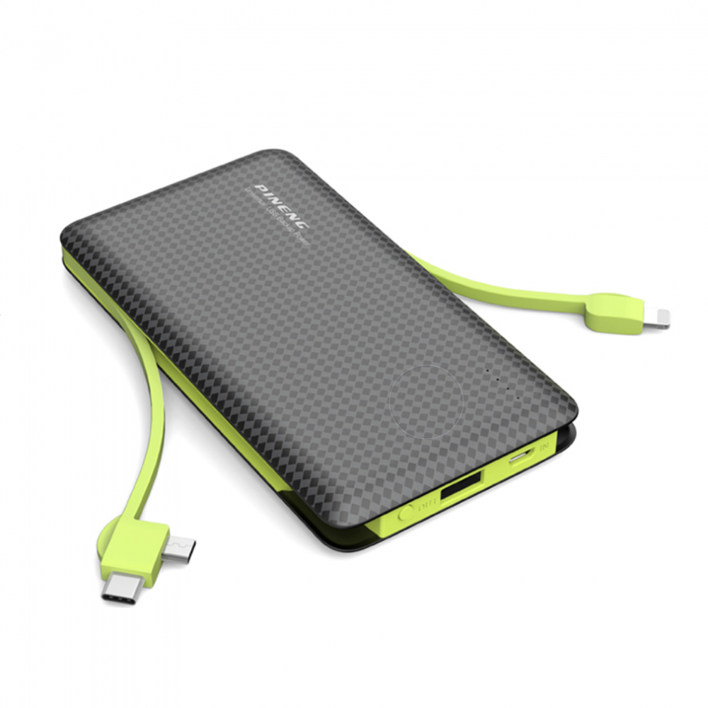 Slim Power Bank 10000 mAh Cargador portátil delgado 3 salidas cables incluidos