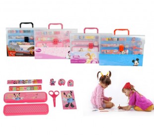 Set escolar 11 piezas con motivo de PERSONAJES DISNEY en cómodo maletín de transporte - Regalo infantil para niño y niña