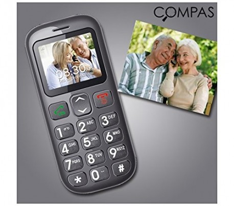 Movil GSM para mayores COMPASS E07 con dual sim y teclas grandes para las emergencias incluye radio FM y linterna