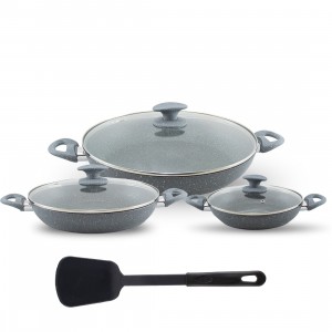 Juego 7 sartenes de piedra volcánica antiadherentes GRIS 24-28-32 cm con tapas