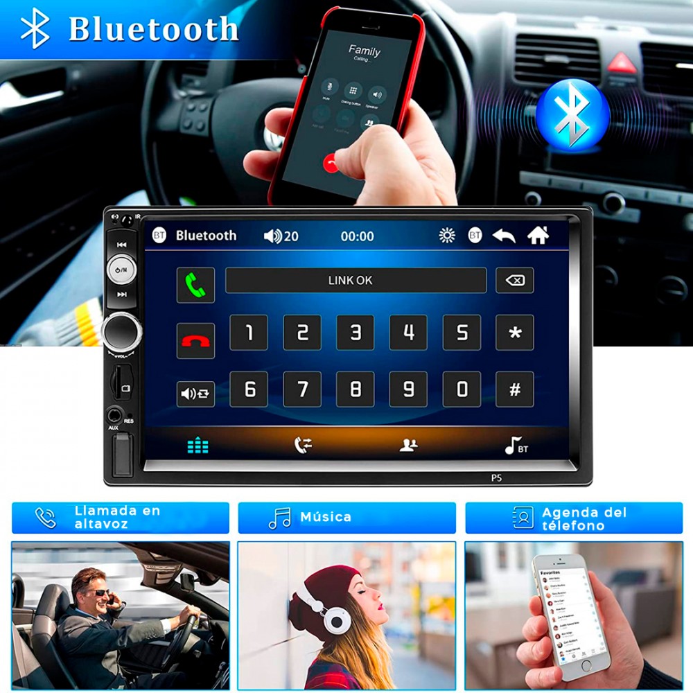 Evacuación reinado Concurso Car Stereo 2 Din MP5 FM Radio Display 7" Bluetooth Touch Screen con mando