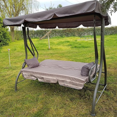 Mecedora MASTER de 3 plazas con respaldo reclinable en cama con cojines marrones