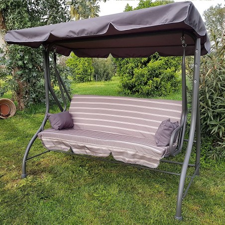 Mecedora MASTER de 3 plazas con respaldo reclinable en cama con cojines marrones