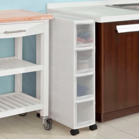 Carro estrecho de 4 cajones multiusos Blanco para ahorro de espacio con ruedas