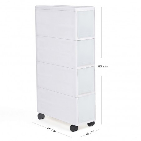 Carro estrecho de 4 cajones multiusos Blanco para ahorro de espacio con ruedas