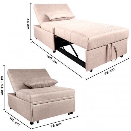Sillón cama individual COOKIE con cojín de sofá extensible que ahorra espacio