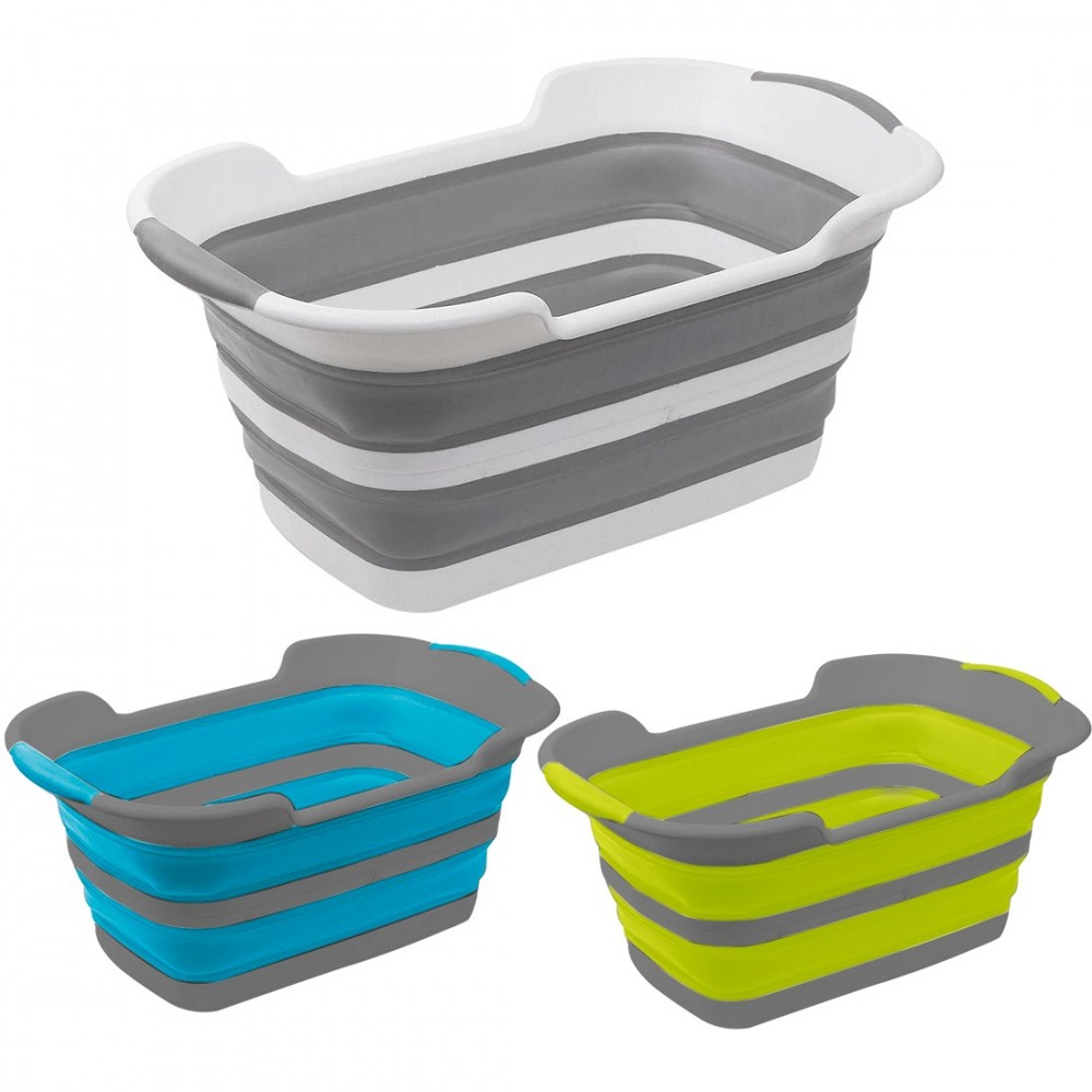 Cesto de ropa con asas 605812 plegable en silicona con tapa 27 litros Azul
