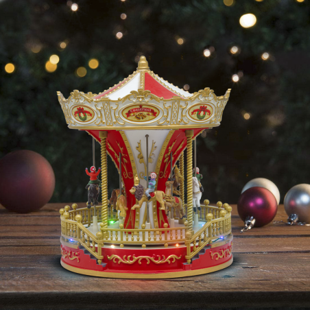 367001 Carrusel navideño con caballos 28x22 cm luces, movimiento, caja de música
