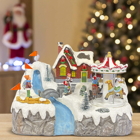 361075 Aldea navideña 24x15x18cm decoración con Luces, Música y Movimiento
