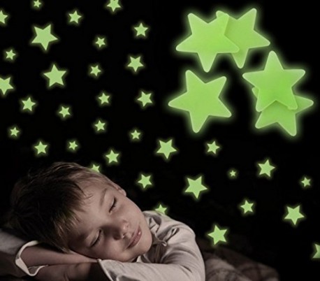 Pack de 24 piezas - Estrellas, planetas y luna autoadhesivas fluorescentes - Decorativas para la habitación