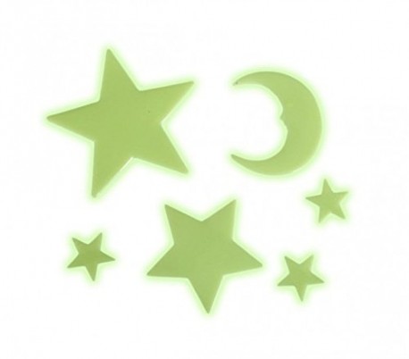 Pack de 24 piezas - Estrellas, planetas y luna autoadhesivas fluorescentes - Decorativas para la habitación
