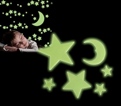 Pack de 24 piezas - Estrellas, planetas y luna autoadhesivas fluorescentes - Decorativas para la habitación