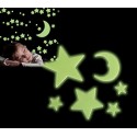 Pack de 24 piezas - Estrellas, planetas y luna autoadhesivas fluorescentes - Decorativas para la habitación