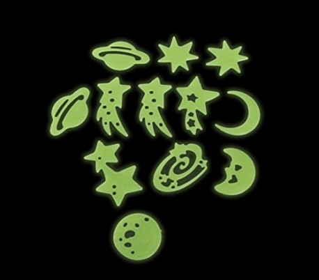 Pack de 24 piezas - Estrellas, planetas y luna autoadhesivas fluorescentes - Decorativas para la habitación