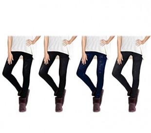 Set 4 leggings con motivo de FANTASÍA NÓRDICA en diferentes colores y con revestimiento de felpa - Moda femenina de invierno