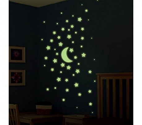 Pack de 13 piezas mod. GLOW MOON & STARS - Estrellas y luna autoadhesivas fluorescentes - Decorativas para la habitación