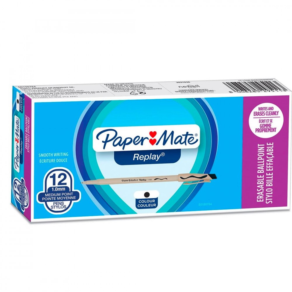 Bolígrafo borrable negro Paper Mate Paquete de 12 piezas Punta redonda 1 mm