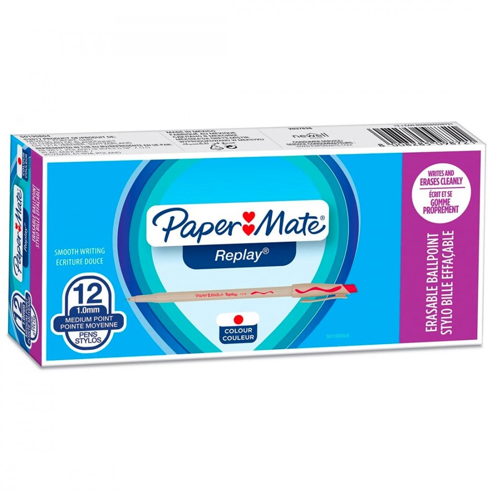 Bolígrafo borrable Rojo Paper Mate Paquete de 12 piezas Punta redonda 1 mm