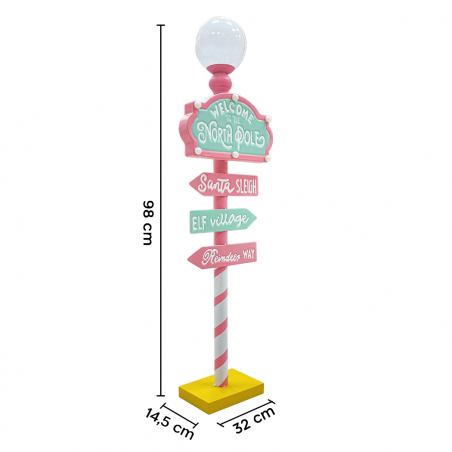 Cartel direcciones Papá Noel 436016 Adorno Candy Christmas rosa con luz 32x14cm