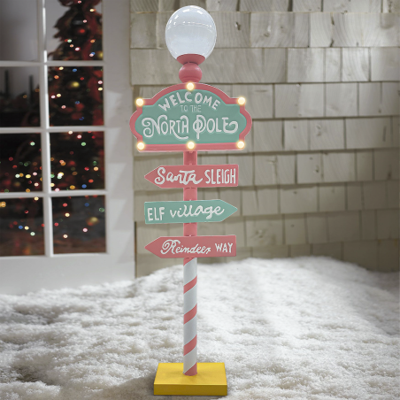 Cartel direcciones Papá Noel 436016 Adorno Candy Christmas rosa con luz 32x14cm