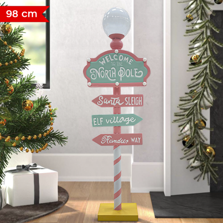 Cartel direcciones Papá Noel 436016 Adorno Candy Christmas rosa con luz 32x14cm