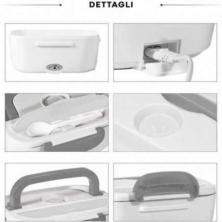 Calentador eléctrico 820442 40W fiambrera portátil con cubierto y compartimentos