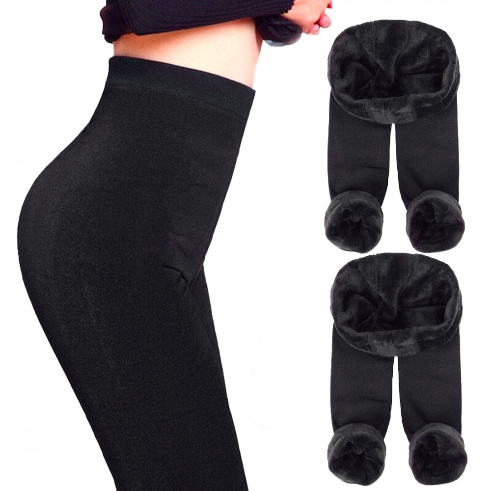 2 uds Leggings mujer térmico polar ZERO DEGREES negro con felpa sin costuras