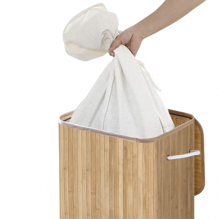 Cesta para la ropa o juguetes de bambú con asas y tapa 60 x 40 x 27 cm