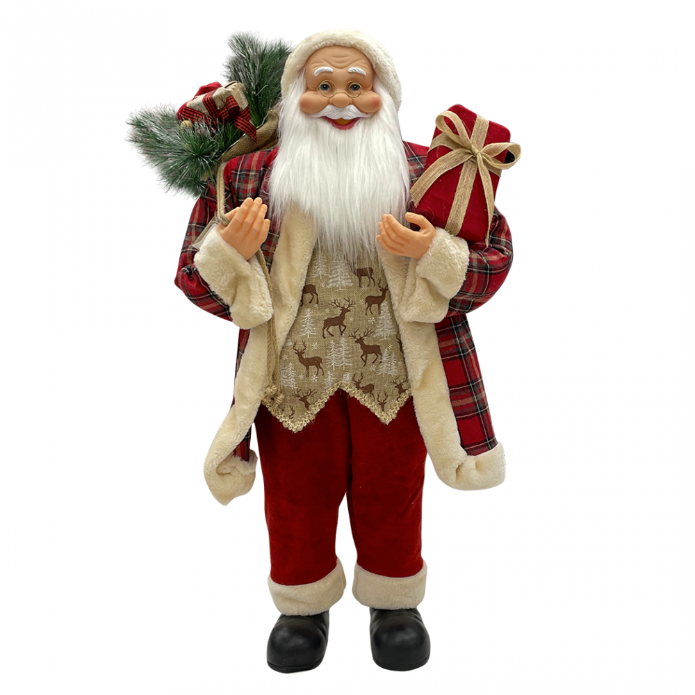 Papá noel escocés Rojo 144243 vestido terciopelo 110 H cm con luces y sonidos