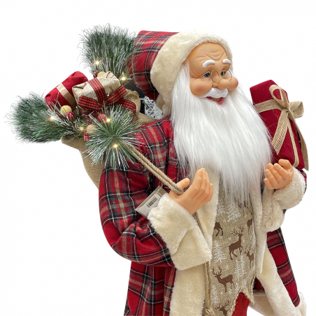 Papá noel escocés Rojo 144243 vestido terciopelo 110 H cm con luces y sonidos