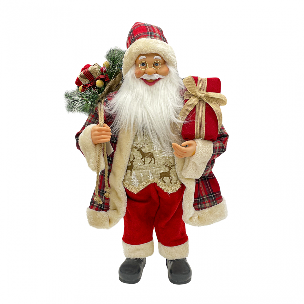 Papá noel escocés rojo 144246 Vestido terciopelo 60 H cm con mini luces