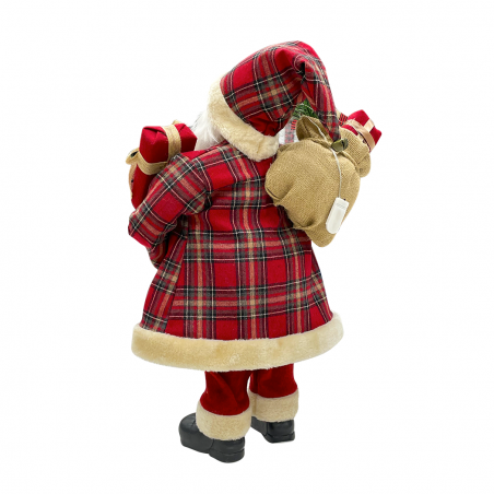 Papá noel escocés rojo 144246 Vestido terciopelo 60 H cm con mini luces