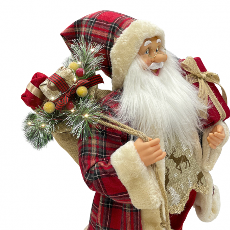 Papá noel escocés rojo 144246 Vestido terciopelo 60 H cm con mini luces