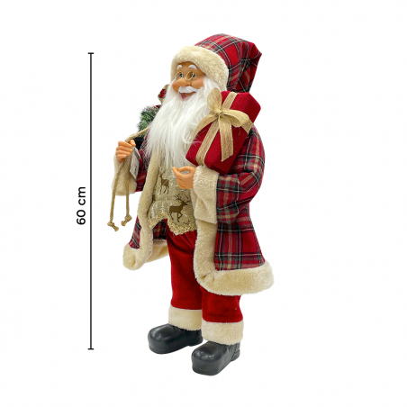 Papá noel escocés rojo 144246 Vestido terciopelo 60 H cm con mini luces