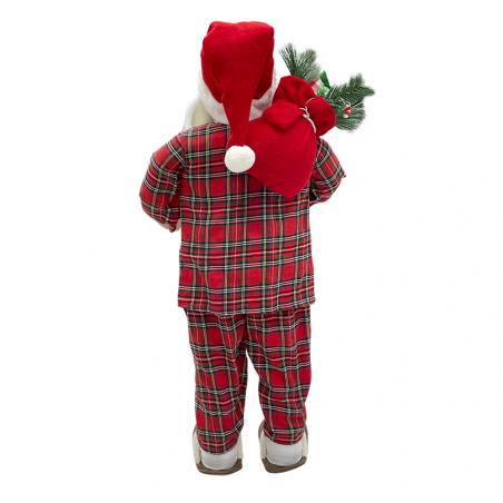 Papá noel 110H cm con pijama rojo escocés 144251 con mini luces y sonidos