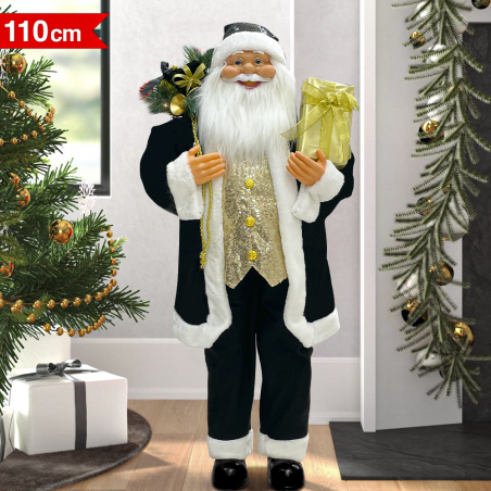 Papá noel negro y dorado 144267 vestido terciopelo 110cm con mini luces y Sonido
