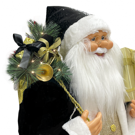 Papá noel negro y dorado 144267 vestido terciopelo 110cm con mini luces y Sonido