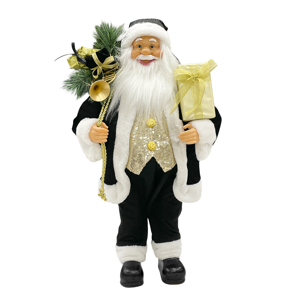 Papá noel negro y dorado 144268 vestido terciopelo 90cm mini luces y sonidos