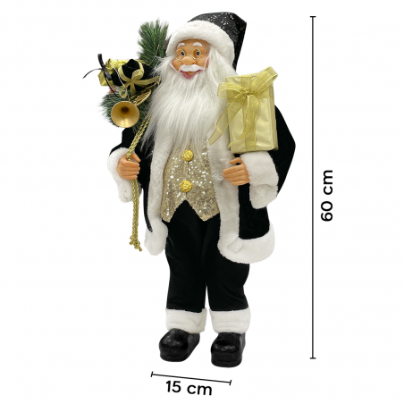 Papá noel negro y dorado 144270 vestido terciopelo 60cm con mini luces