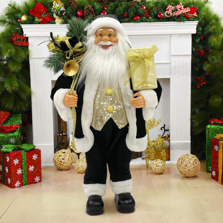 Papá noel negro y dorado 144270 vestido terciopelo 60cm con mini luces