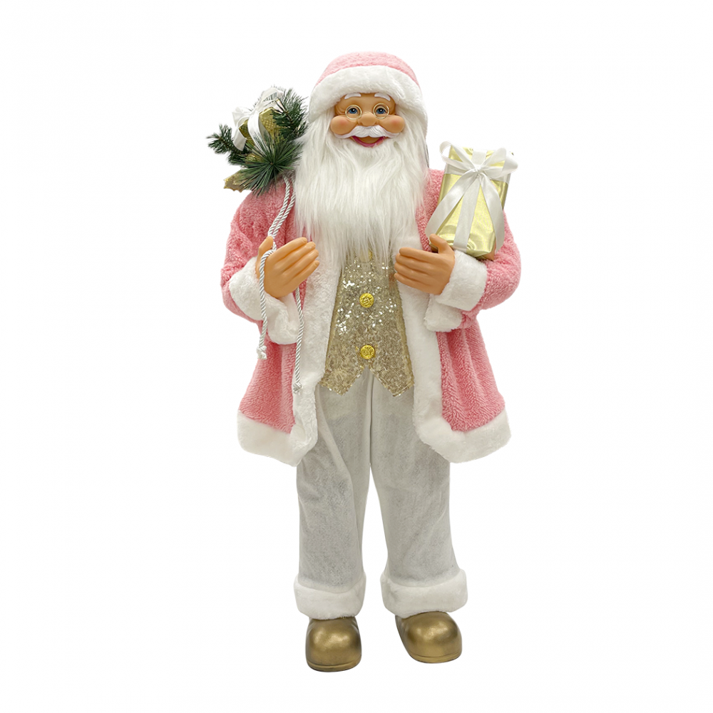 Papá noel 110H cm vestido rosa y blanco 144283 con mini luces y sonidos