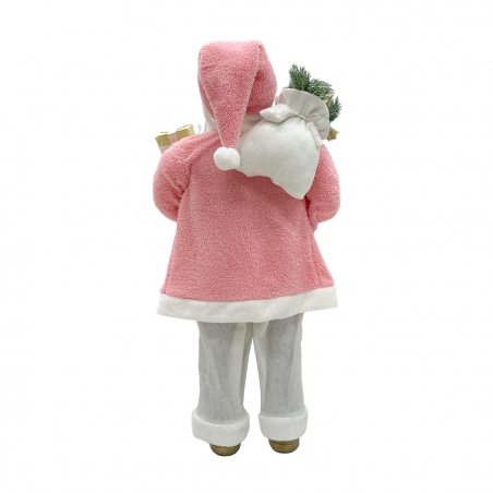Papá noel 110H cm vestido rosa y blanco 144283 con mini luces y sonidos
