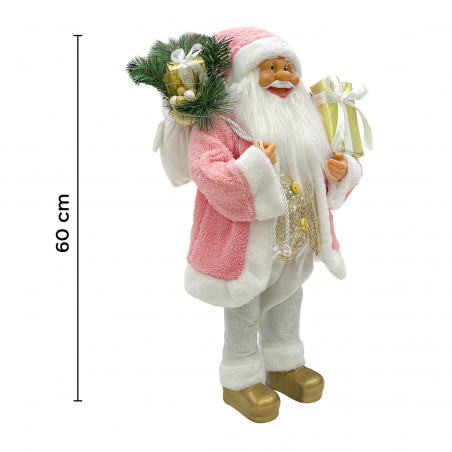 Papá noel 60H cm vestido rosa y blanco 144286 con mini luces y sonidos