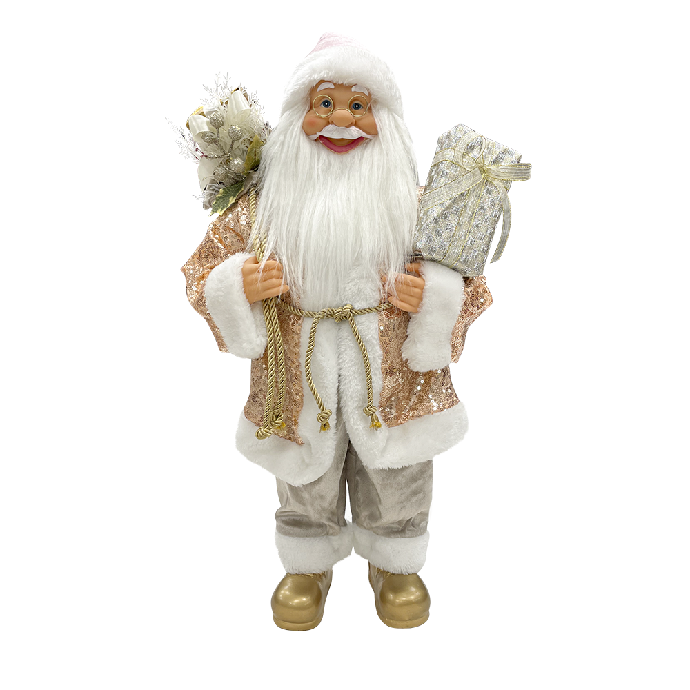 Papá Noel con Purpurina Rosa 144294 Decoración 60H cm con Mini Luces